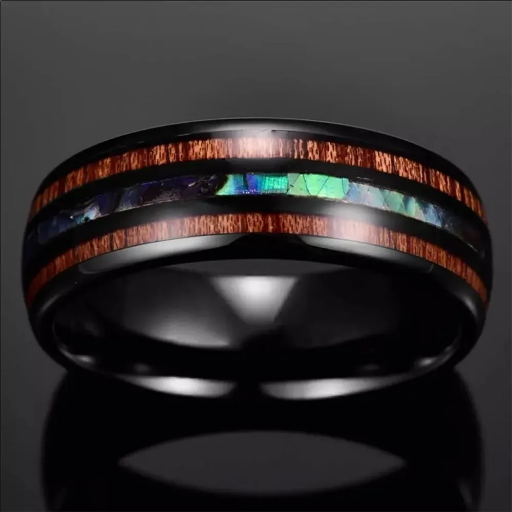 Unisex Tungsten Hawaiian KOA Wood Abalone Ring